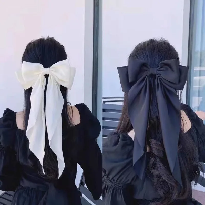 Fashion Bow Ribbon Hair Clip for Women Elegant Solid Satin Hairpin Retro Bow Spring Clip Girls Headband Hair Accessories
