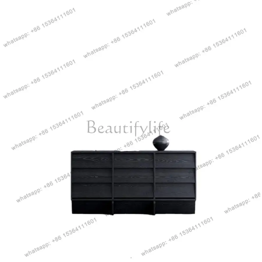 Wabi Sandy Wind Solid Wood Nine Bucket Cabinet Against the Wall Storage Living Room Bedroom Ash Wood Entrance Locker