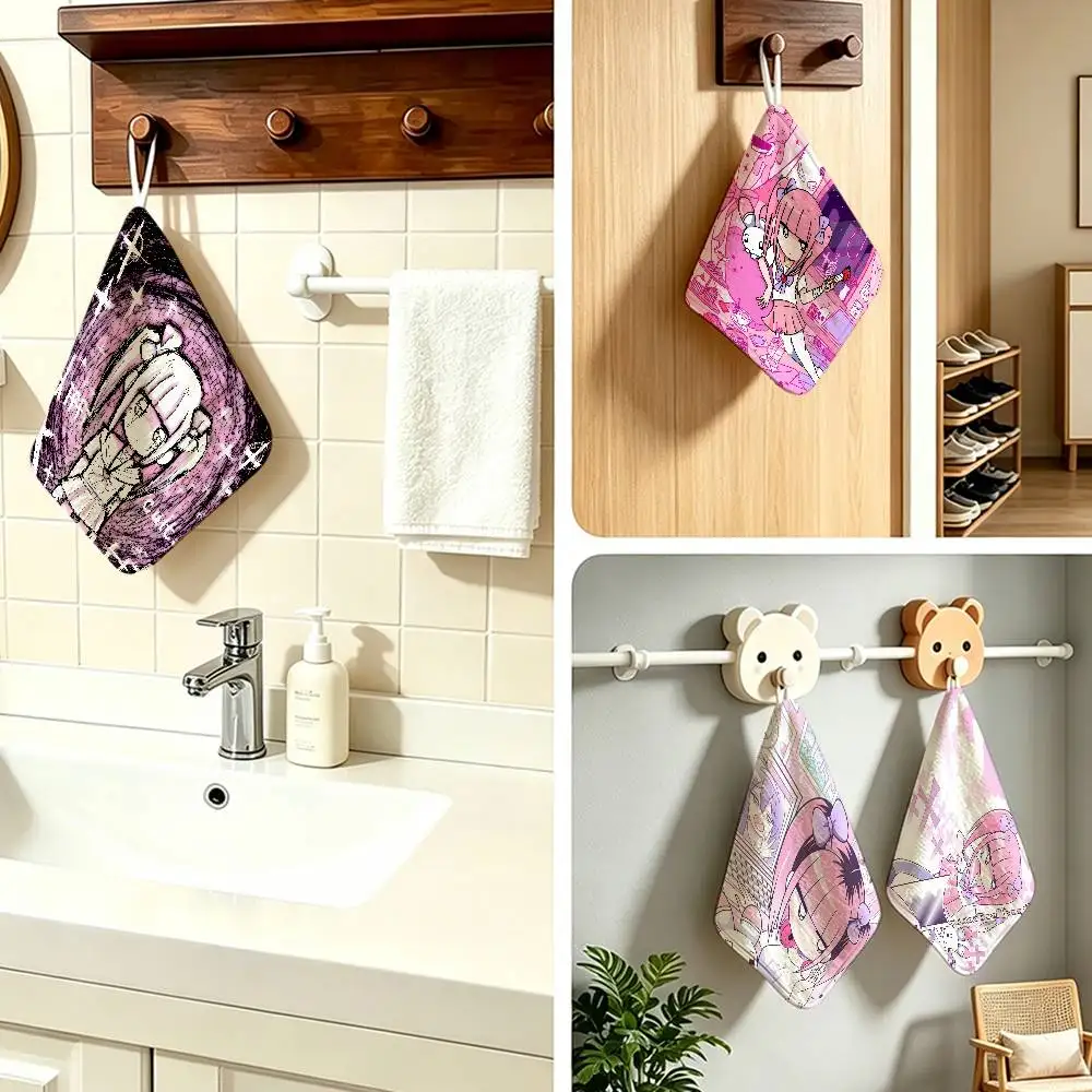 Cartoon Menhera C-Chan kawaii  Polyester Cotton Hanging Kitchen Towel Skin Friendly Hand Wiping Towel For Hotel Cafe Household