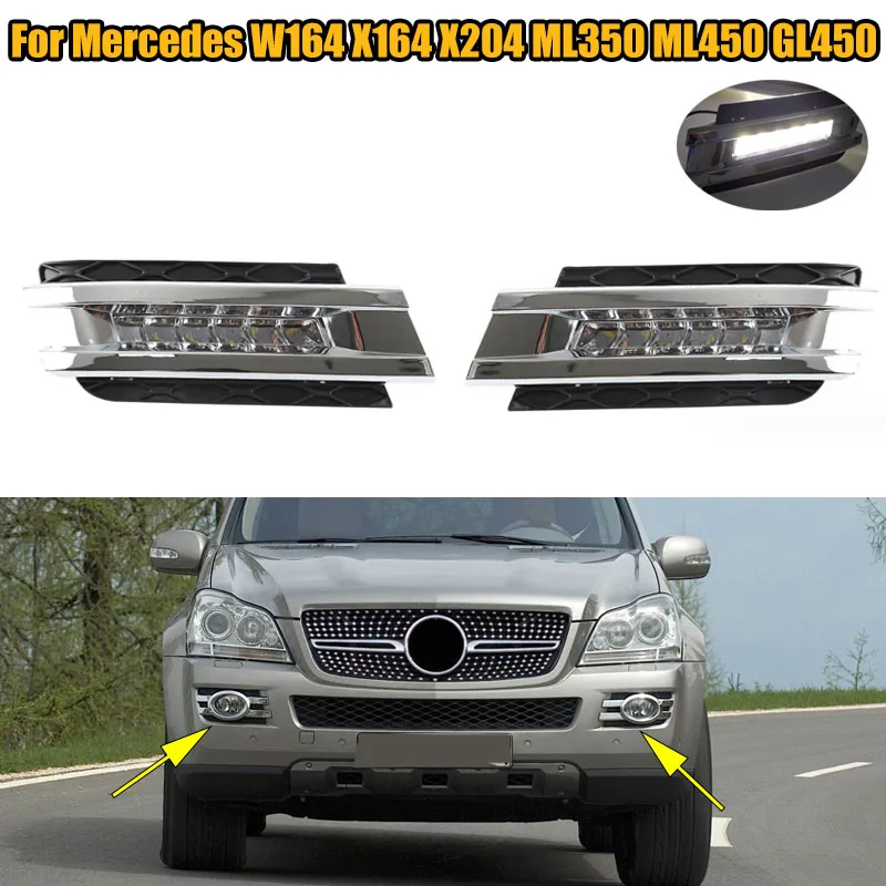 A1649060251 1 Pair Front LED Daytime Running Light DRL No cables For Mercedes W164 X164 X204 ML350 ML450 GL450 1 Set