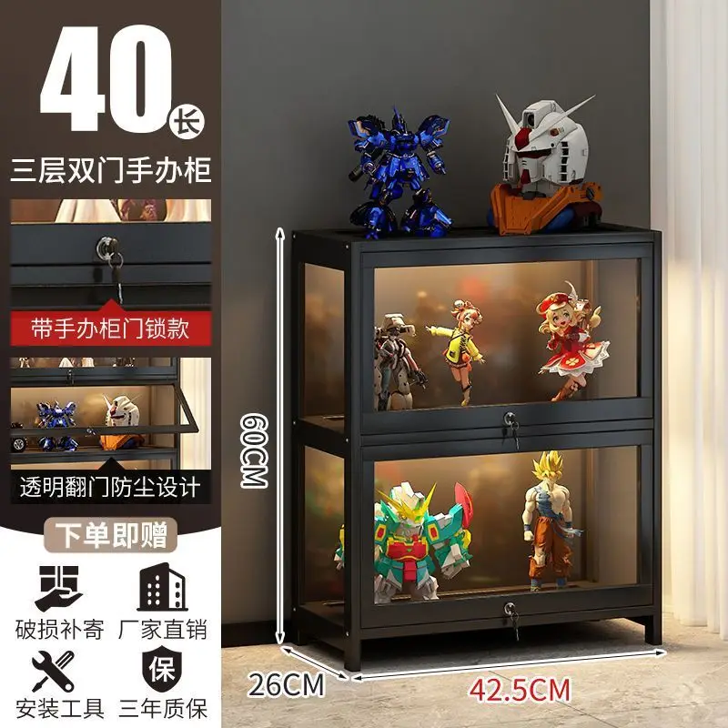 الشكل خزانة عرض برهان زجاج شفاف مقاوم للغبار عرض قفل خزانة اللعب صندوق تخزين أكريليك خزانة الكتب الرف المنظم #6