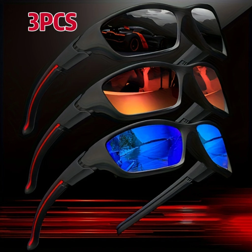 3 قطع نظارات شمسية عصرية رياضية للرجال خفيفة الوزن للرؤية الليلية للرجال ظلال لركوب الدراجات والقيادة والصيد نظارة شمسية عصرية بمرآة