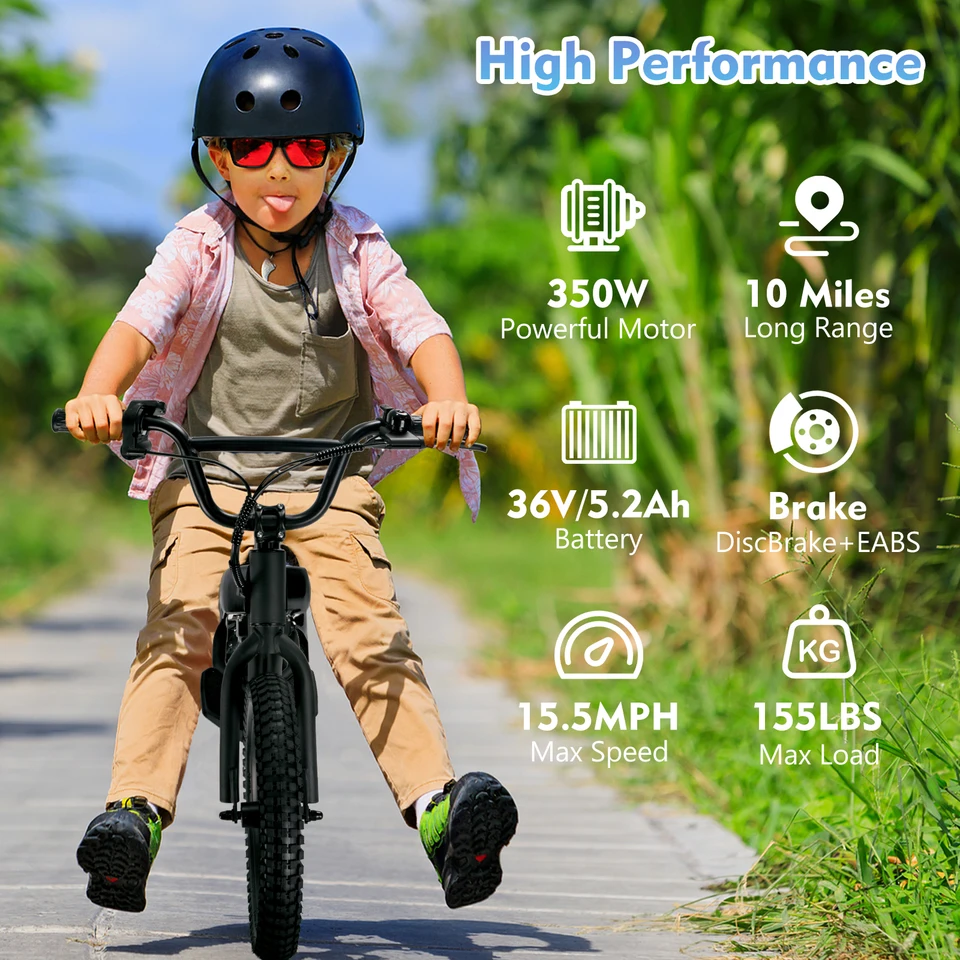 DUODIAN ET-01Pro Electric Bike for Kids, 350W Electric Balance Bike,36V 5.2-7.8Ah, 16" Pneumatic Tire with Dual Brake, 3 Speed Modes Kid Electric Motorcycle image 8