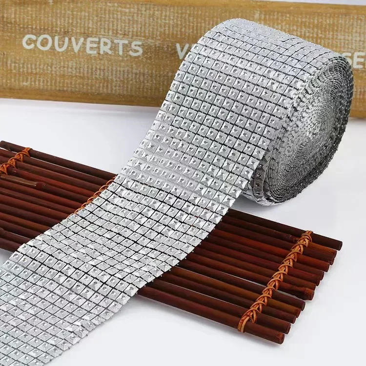 1 Yard Square Mesh Drill Sparkling Diamond Mesh Wrap Rhinestone Ribbon DIY Wedding Party Decoration