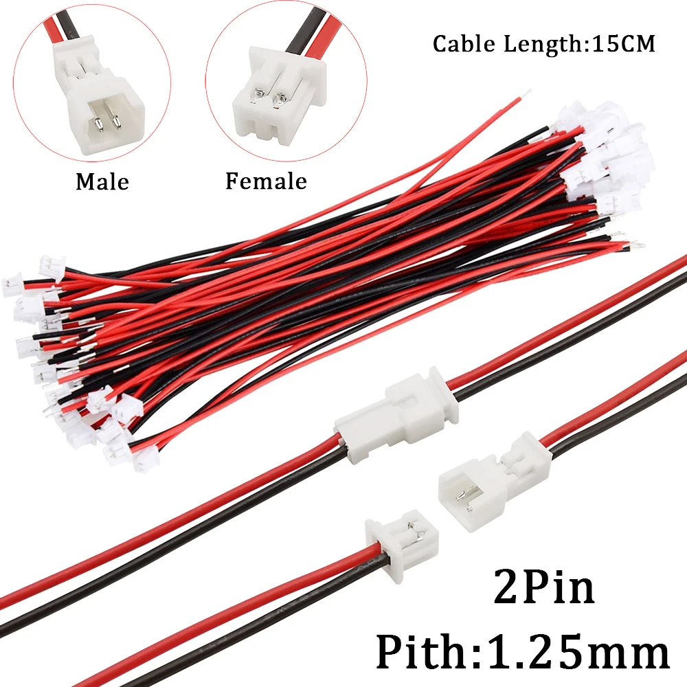 20/10/5/2/1Pair Micro JST PH1.25mm Male Female Cable 2Pin Connector Jack Plug Pitch 1.25mm jst 2P Electronic Connector 15CM Wire