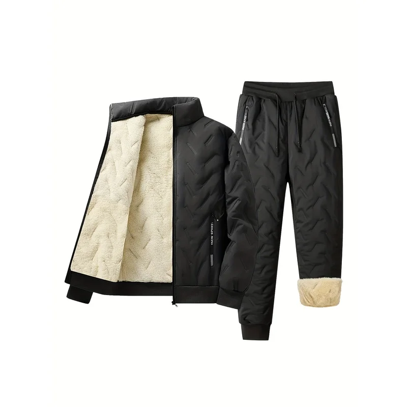 Men's Tracksuit Clothing Top Bottom Set Winter Sets Windproof Warm Two-Piece Pieces Clothes Matching Casual Pants Outfits Man
