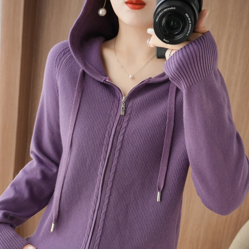 Neuer 100% Kaschmir pullover für Frauen Kapuze Strickjacke mit Reiß verschluss Mode Kaschmir pullover Frauen Freizeit pullover Herbst und Winter