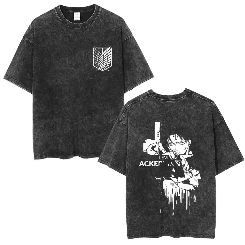 

Washed Vintage Anime Attack on Titan Levi Ackerman Graphic T-shirt Men Women Manga Oversized T Shirt Male Casual Cotton T-shirts