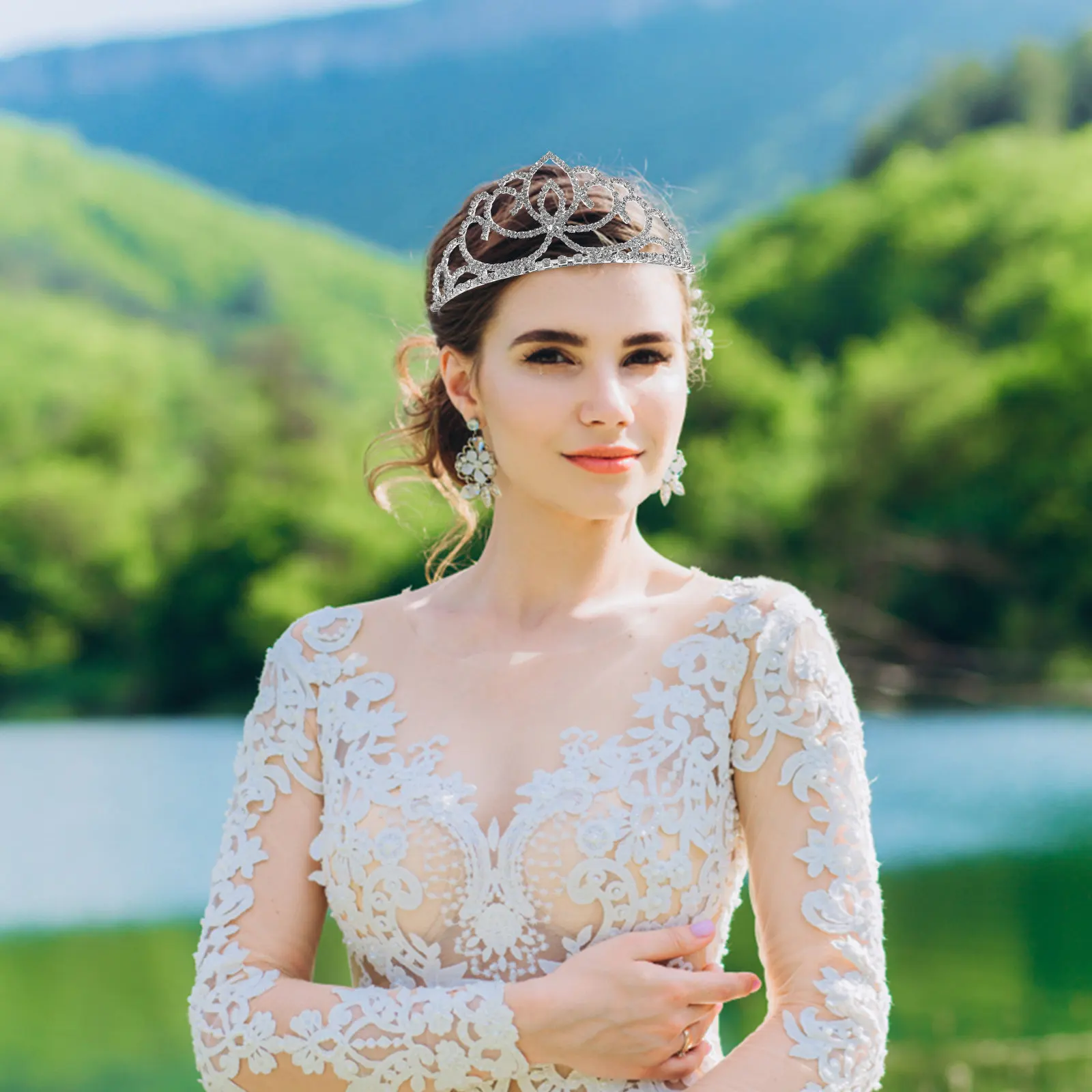 Rhinestone Crystal Bridal Crown Tiara Red Silver Lightweight Side Comb Elegant Headpiece for Wedding Engagement Prom Party