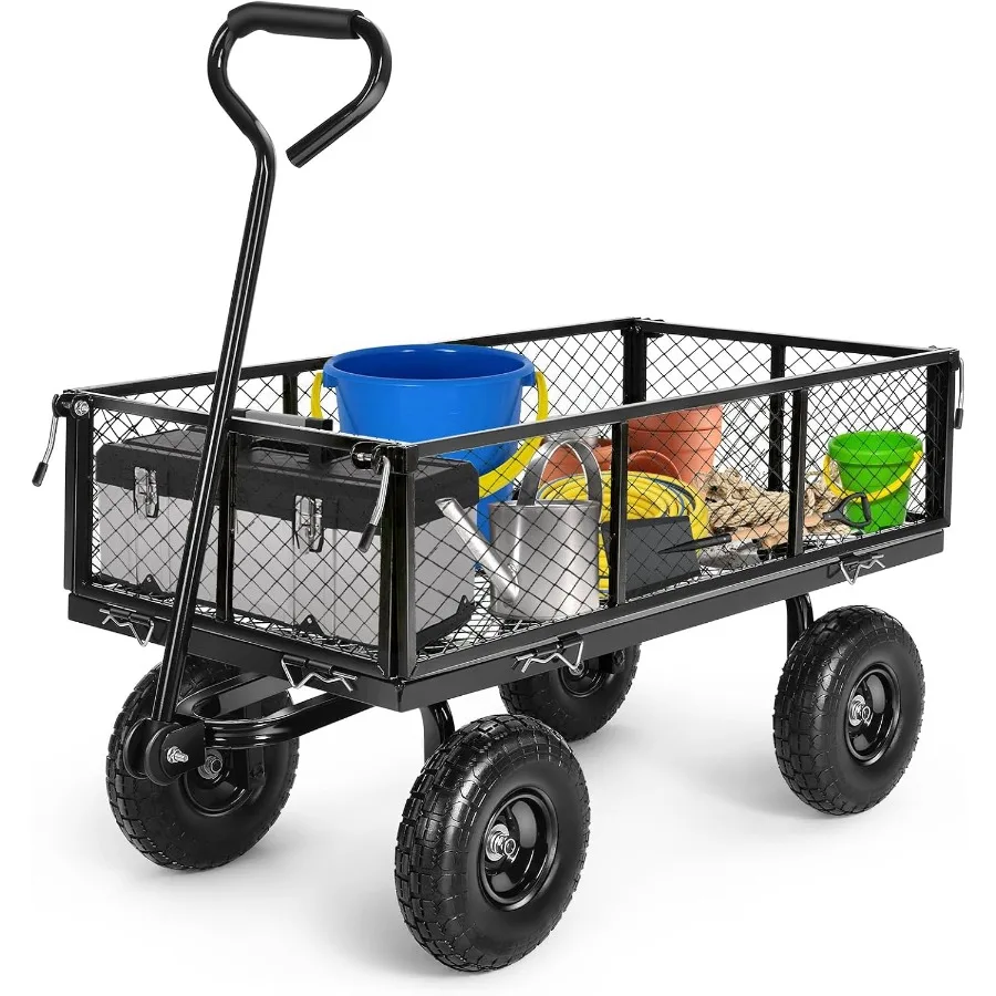 

660LB Heavy Duty Garden Cart on Wheels with 180 Rotating Handle for Outdoor Use: Mesh Foldable Yard Wagon Ideal for Camping Spo