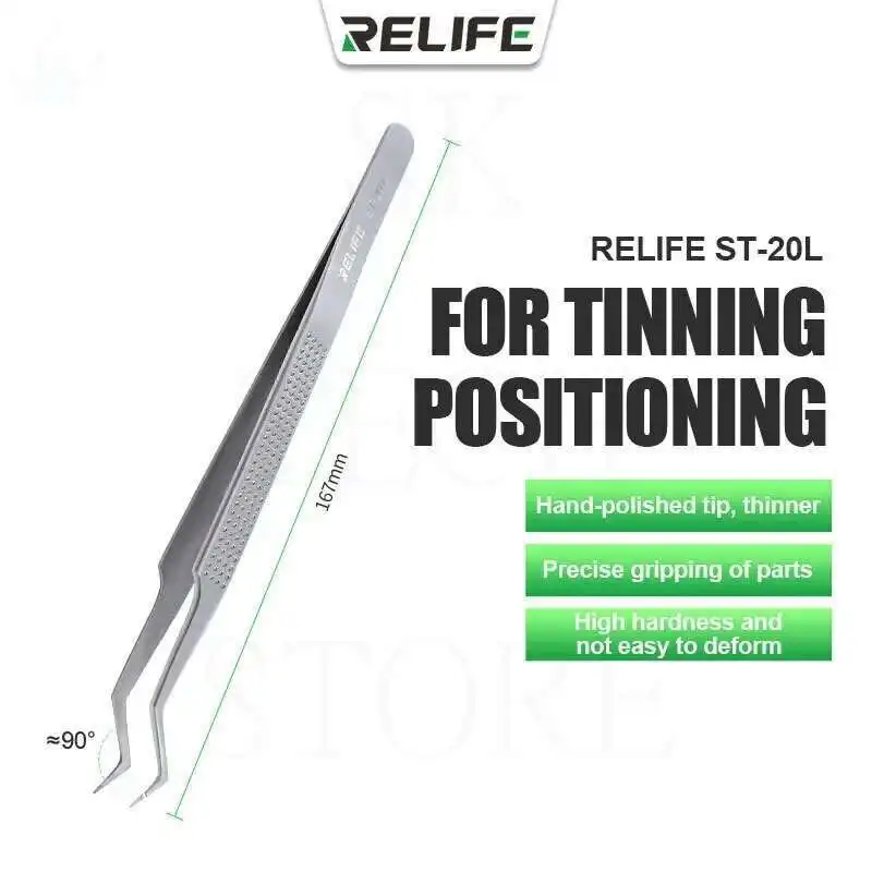 RELIFE-Pinzas de acero غير قابل للأكسدة مضاد للمغناطيسية ST-20L، repara de placa de circuito، BGA، colocaciones de plantillas، Chip IC