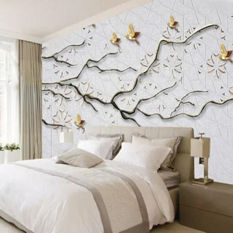 3D stereoscopic branch modern and simple TV luxurious home decoration bedroom sofa background wall painting