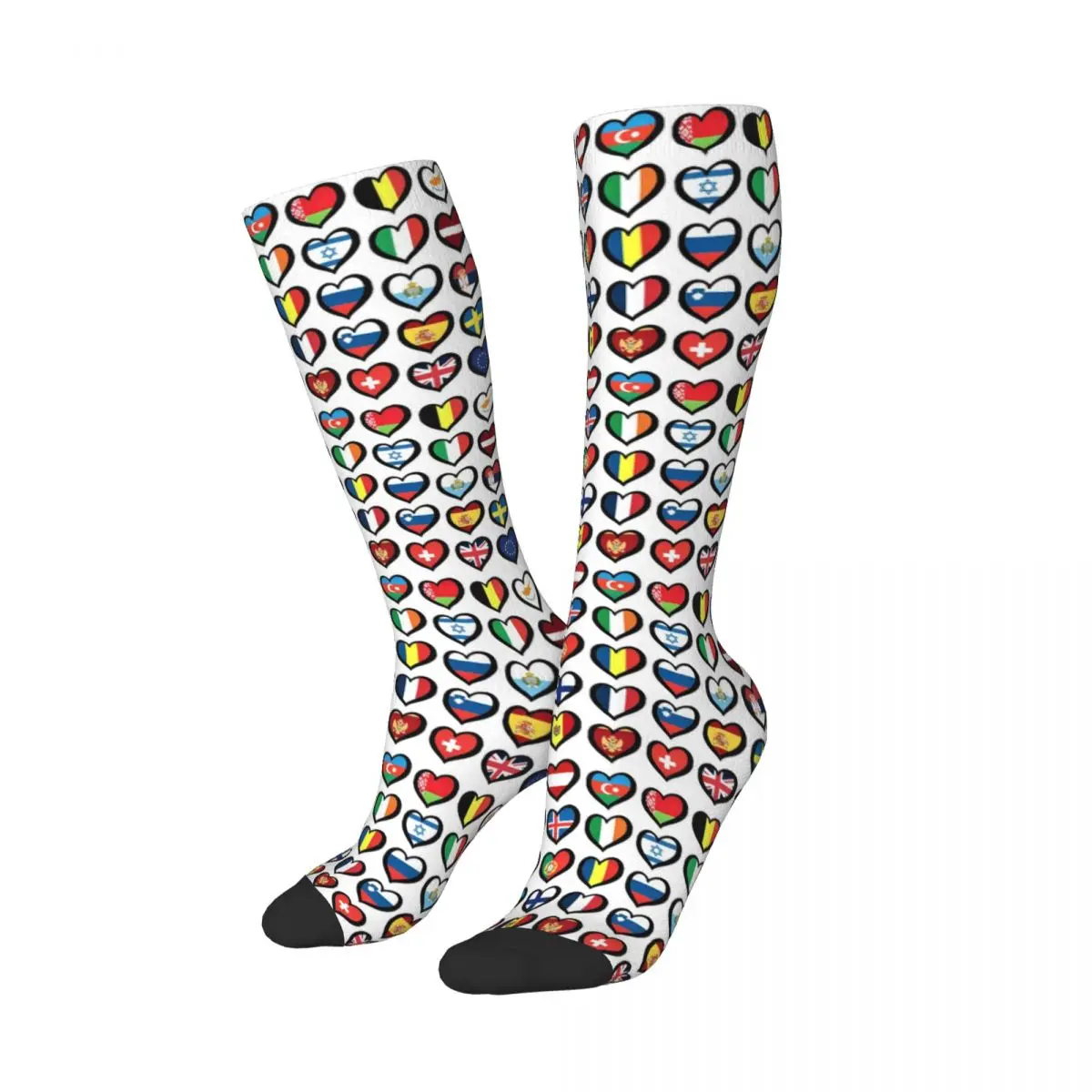 

Eurovision Song Contest Flags Hearts ESC Socks Harajuku Sweat Absorbing Stockings All Season Long Socks Accessories Unisex Gifts