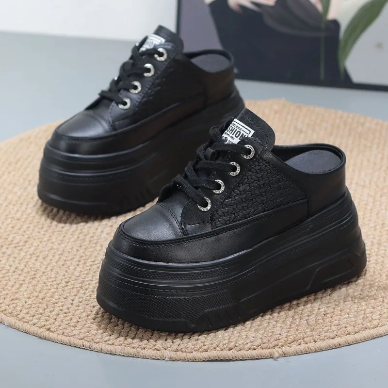 

New 10CM Slides Sneakers Slip on Microfiber Leather Women Summer Shoes Wedge Fashion Air Mesh Glitter Platform Slippers Sandals