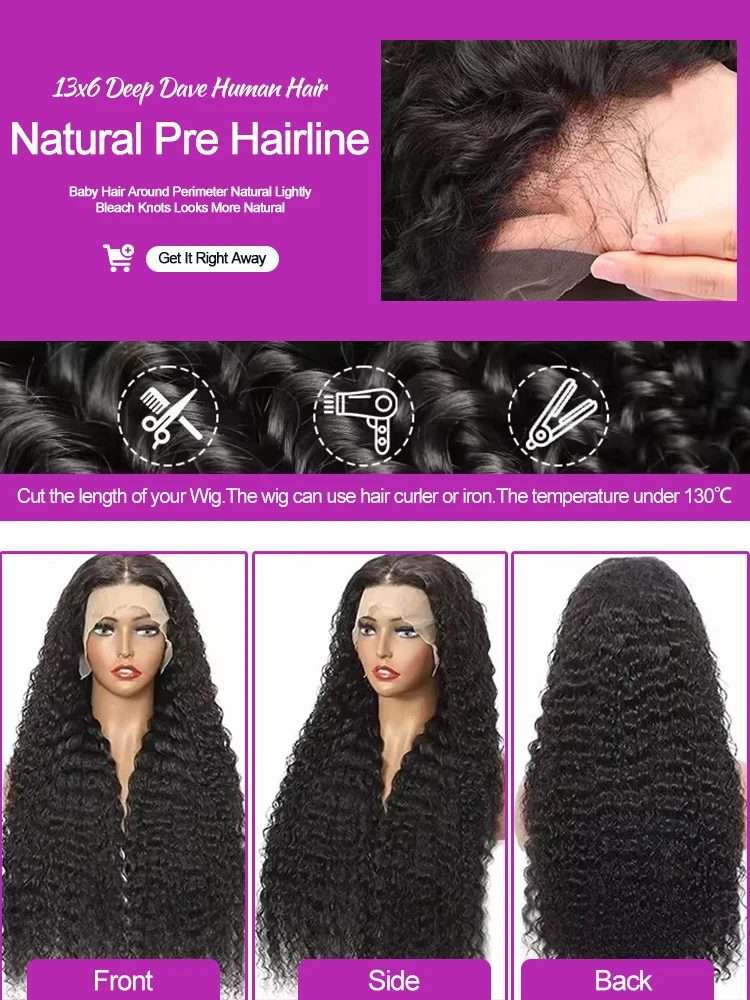40 44 Inch Water Deep Wave Human Hair Lace Front Wig 4x4 Lace Closure Wig 13x4 HD Transparent Lace Front  Wig 13x6 Brazilian Curly Pre Plucked Human Hair Hair For Women 250 Density view 4