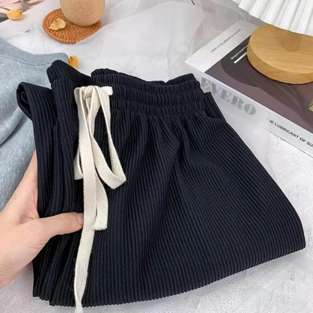 Women Pants Elastic High Waist Summer Pants Adjustable Drawstring Pleated Straight Wide Leg Trousers for Women Straight-leg