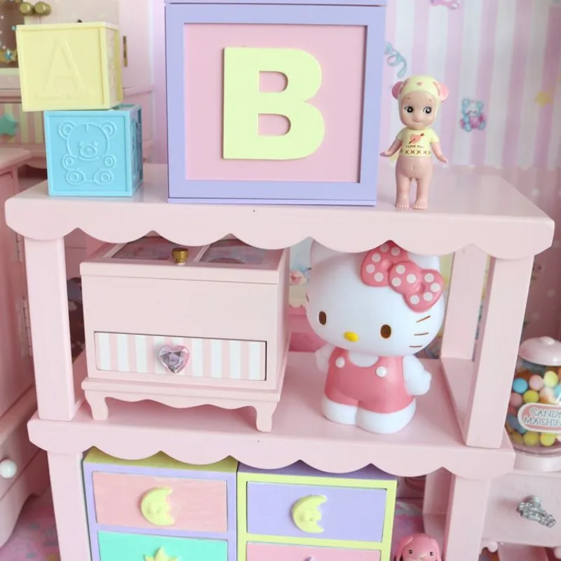 Mädchenhaftes rosa Spitzen-Aufbewahrungsregal aus Holz, Desktop-Organisationsregal, Aufbewahrungsbox, Puppen- und Figuren-Aufbewahrungsregal mit gewelltem Rand