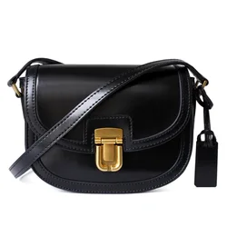 2024 New Designer Real Leather Saddle Bag for Woman Luxury Fashion Female Shoulder Wide Strap Messenger Cross Body Handbag Purse