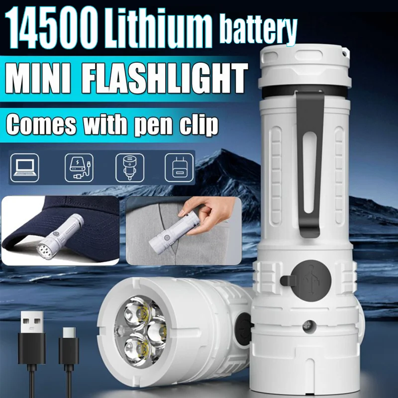 

Flashlight Handheld Work Torch Multi-functional Long Battery Life Led Flashlight With Clip For Camping Hiking Reading New 2025