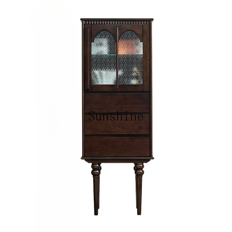 French solid wood wine cabinet black walnut American glass light luxury high-end display cabinet