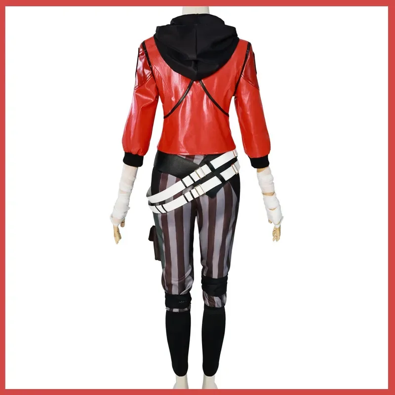 게임 LOL 리그 오브 레전드 비 필트오버 엔포서 코스프레 의상 레드 PU 코트 전투복 가발 신발 남녀 공용 카니발 의상