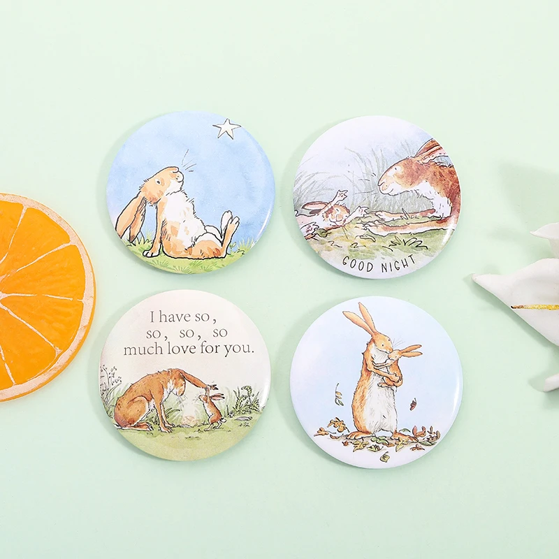 Classic Rabbit Illustration Tinplate Pins Parent-child Picture Book Cute Brown Rabbit Brooches Lapel Badge Jewelry Gifts