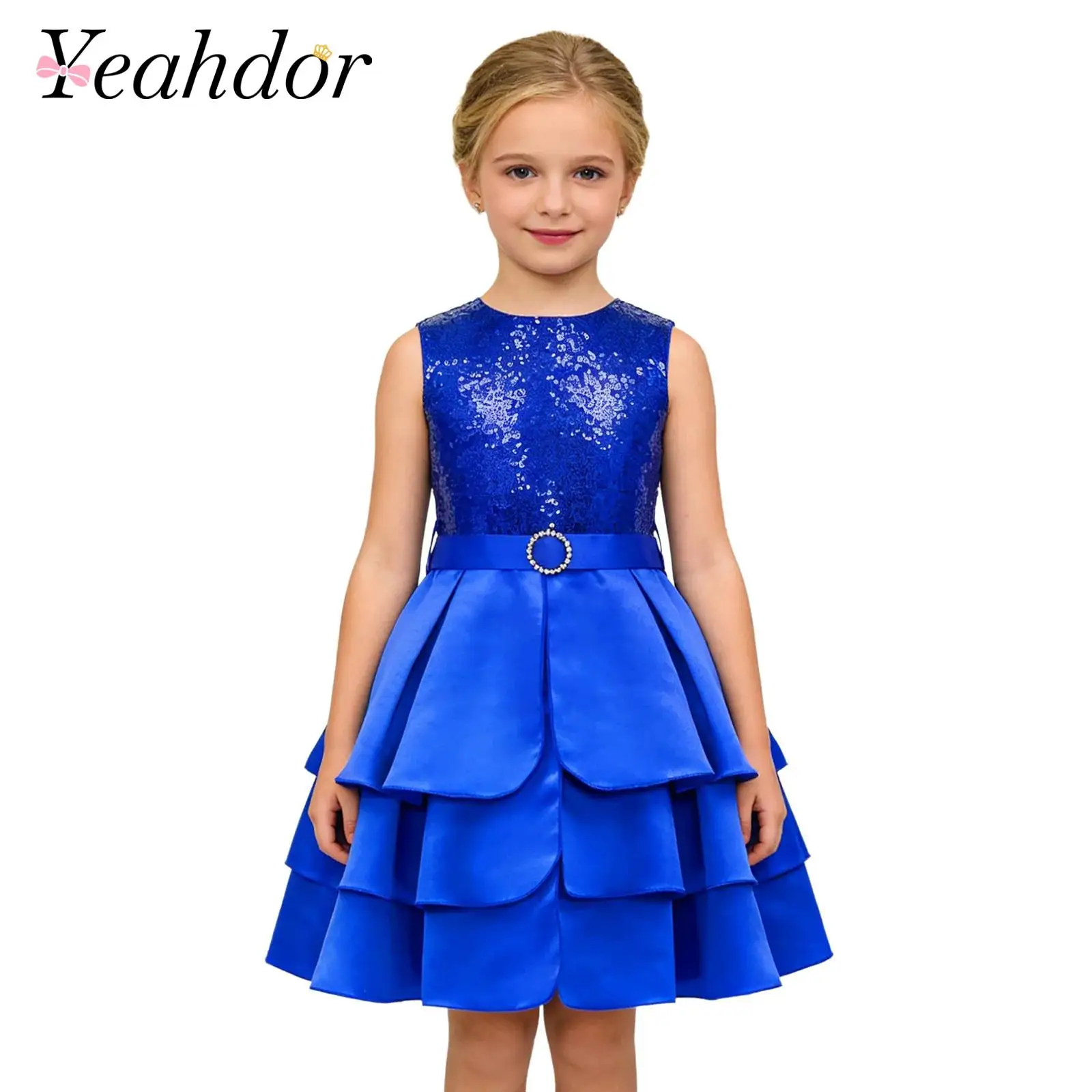 

Платье для девочек с пайетками, праздничное, нарядное, для дня рождения, выпускного, балов, для подростков, многоярусное, с рюшами, атласным подолом, А-силуэт, платье принцессы