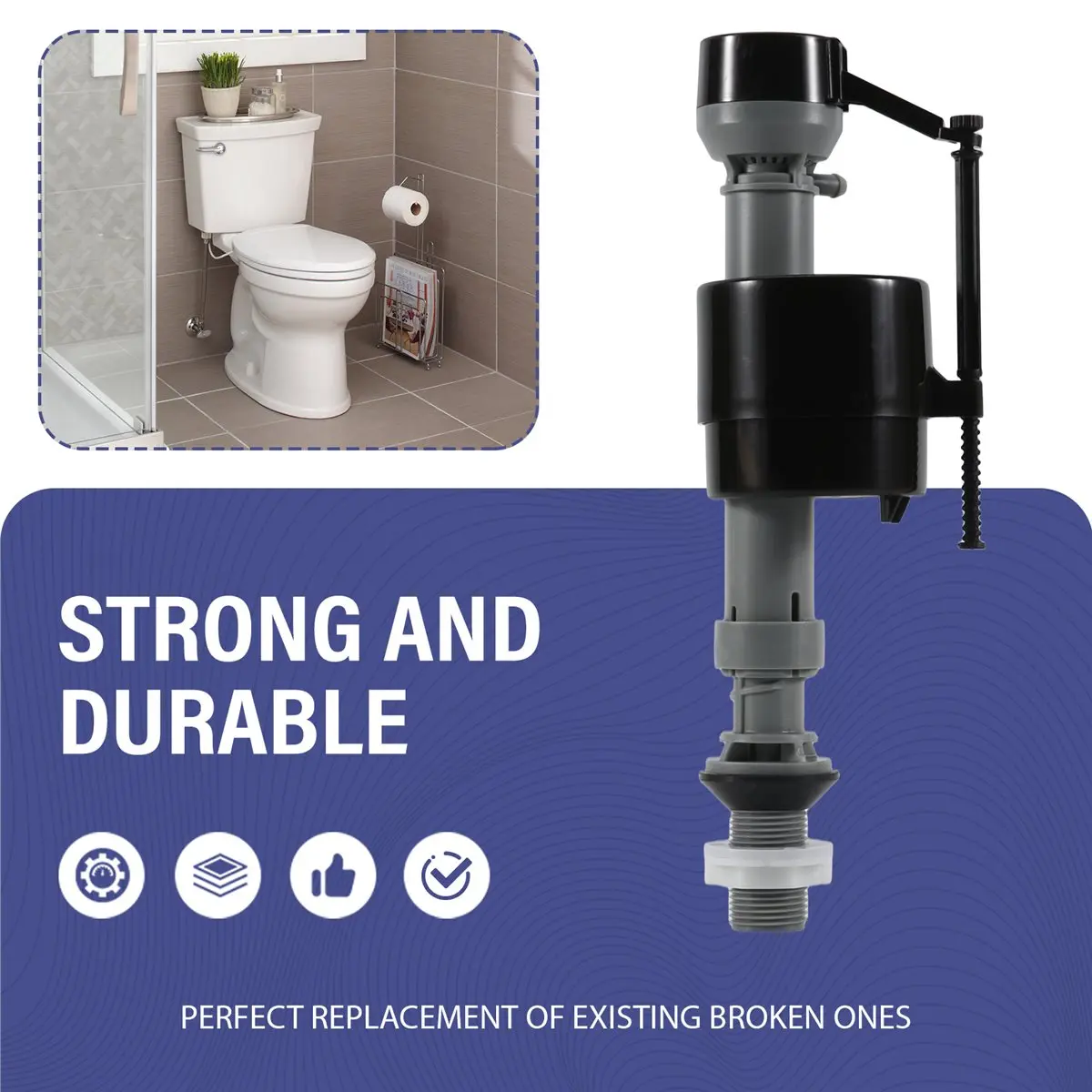 DT81 Universal Toilet Flusher Replacement Adjustable Fill Valve,Flapper & Brass Handle Lever-Complete Inside Tank Repair Kit