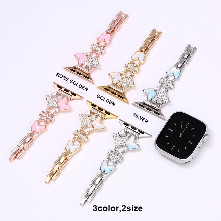 Luxurious Zirconia Watch Band For Apple Watch Metal Adjustable Bracelet Chain Unique Design Compatible With Other Smart Watch