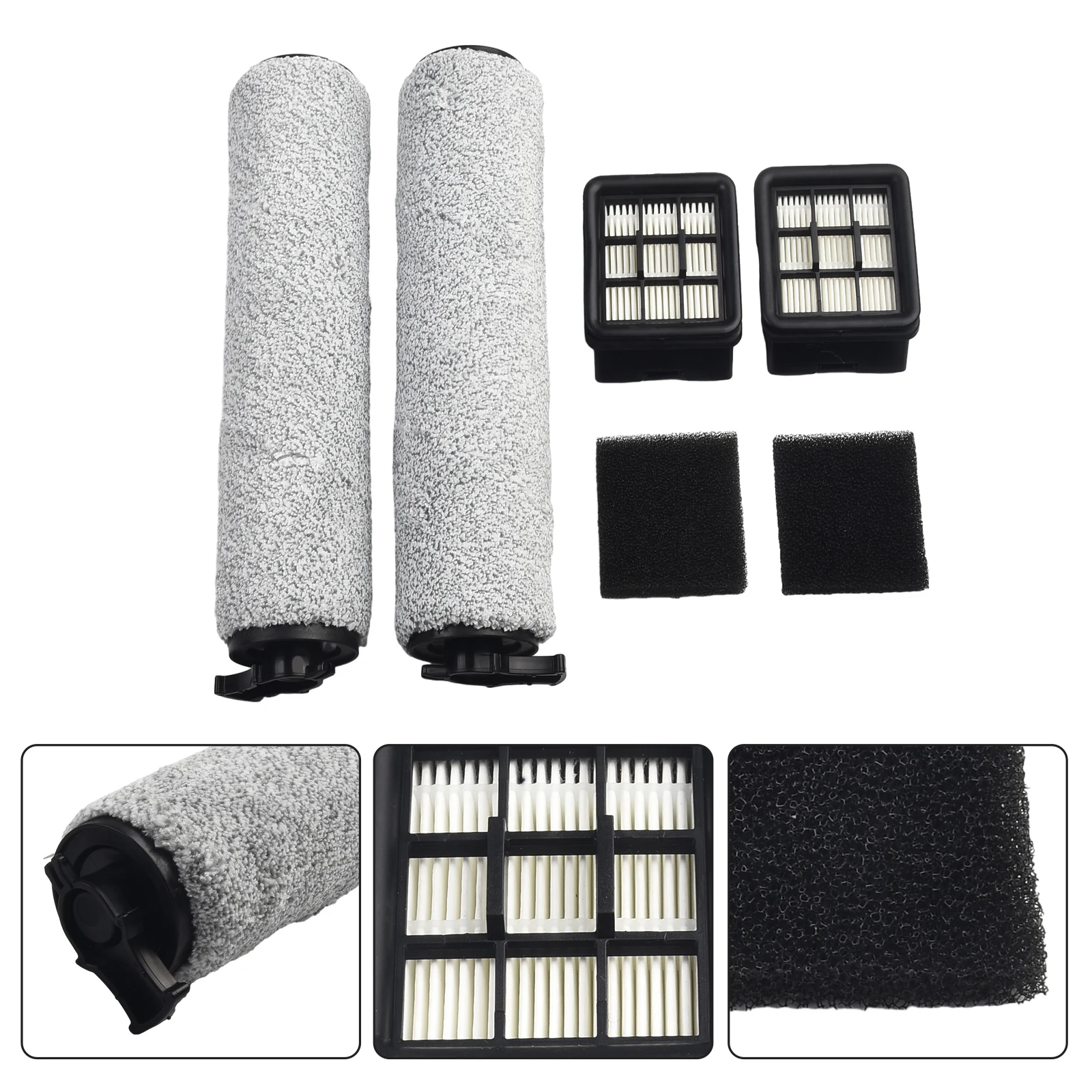 2Pcs Filters With Roller Brush For Bissell CrossWave HF3 Cordless Wet/Dry Vacuum Cleaner Filters Brush Kit 3649A