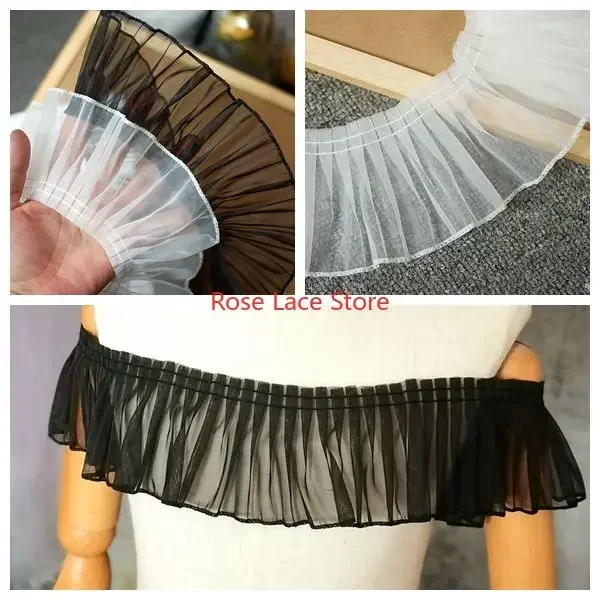 

5 yards White Ruffles Lace Trim, black Pleated Tulle Lace Trim for Wedding Dress, Girl dress, Veil Edging, Bridal Hairband