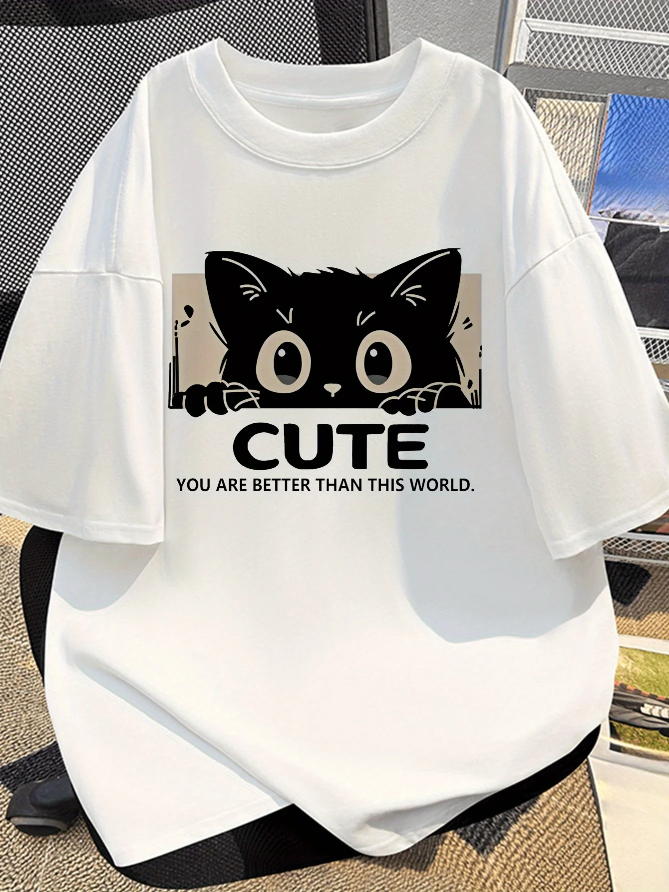 

Cute Cat Graphic Printing Summer Autumn Winter Luxury Brand Pure Cotton Men's and Women's T-shirt Short Sleeve Outdoor Sports