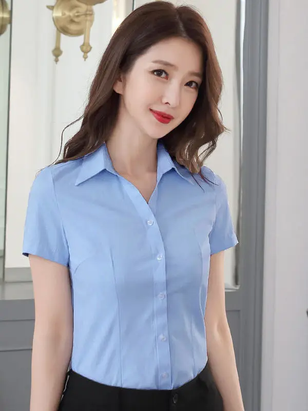 Nova Csa Branca de Manga Curta Fena, Roupa Profissional Formal para Trabalho, Conjunto de Verão em Fibra de Poliéster,...