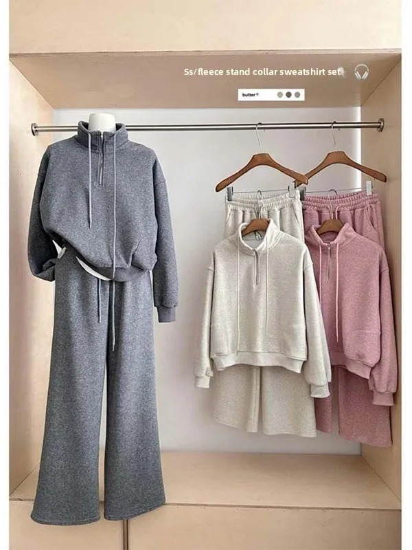 Conjunto de pantalones de pierna recta con falda de cuello alto Retro americano para mujer, conjunto informal de dos piezas, traje de invierno a la moda