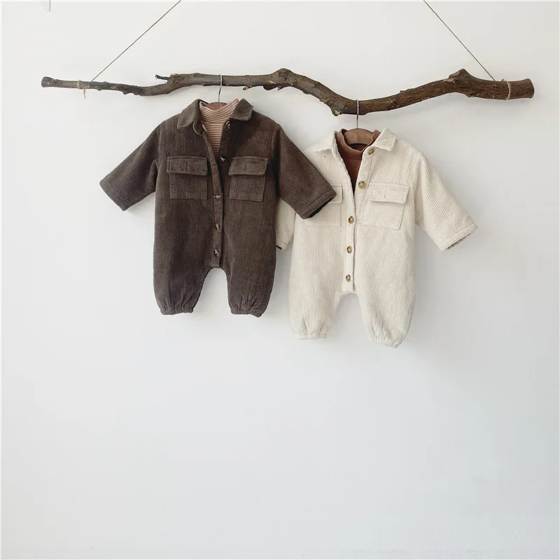 New Winter Infants Corduroy Thicken Warm Rompers Korean Style Toddlers Kids Clothes Newborn Baby Boys Casual Jumpsuits