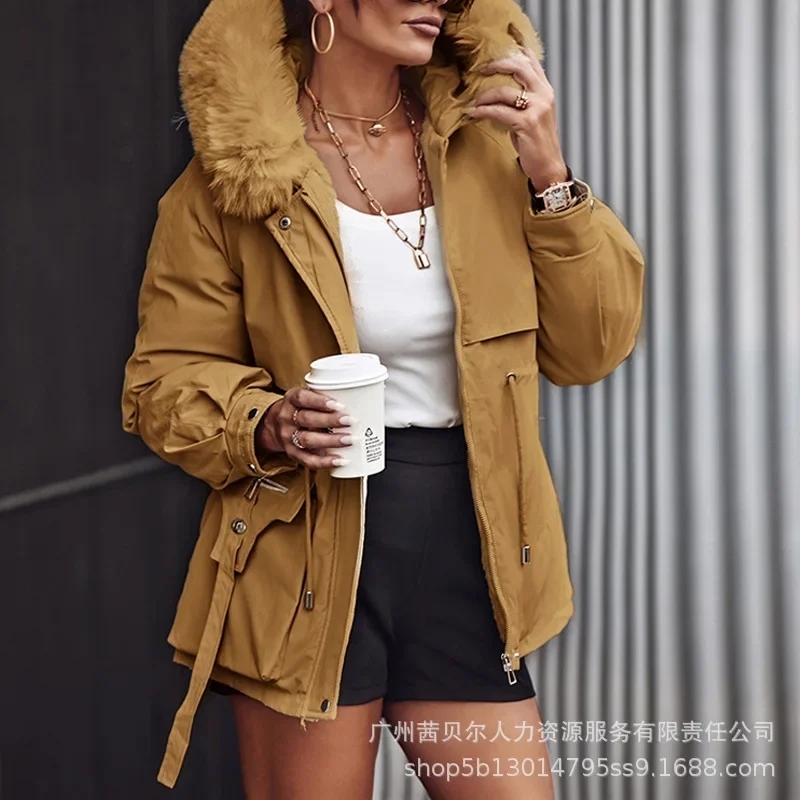 Mid-Length Waist Velvet Cotton Clothes Autumn Coat Trend Parka Women\'s Keep Warm Coats Outwear Jackets Warm Outwear Parkas