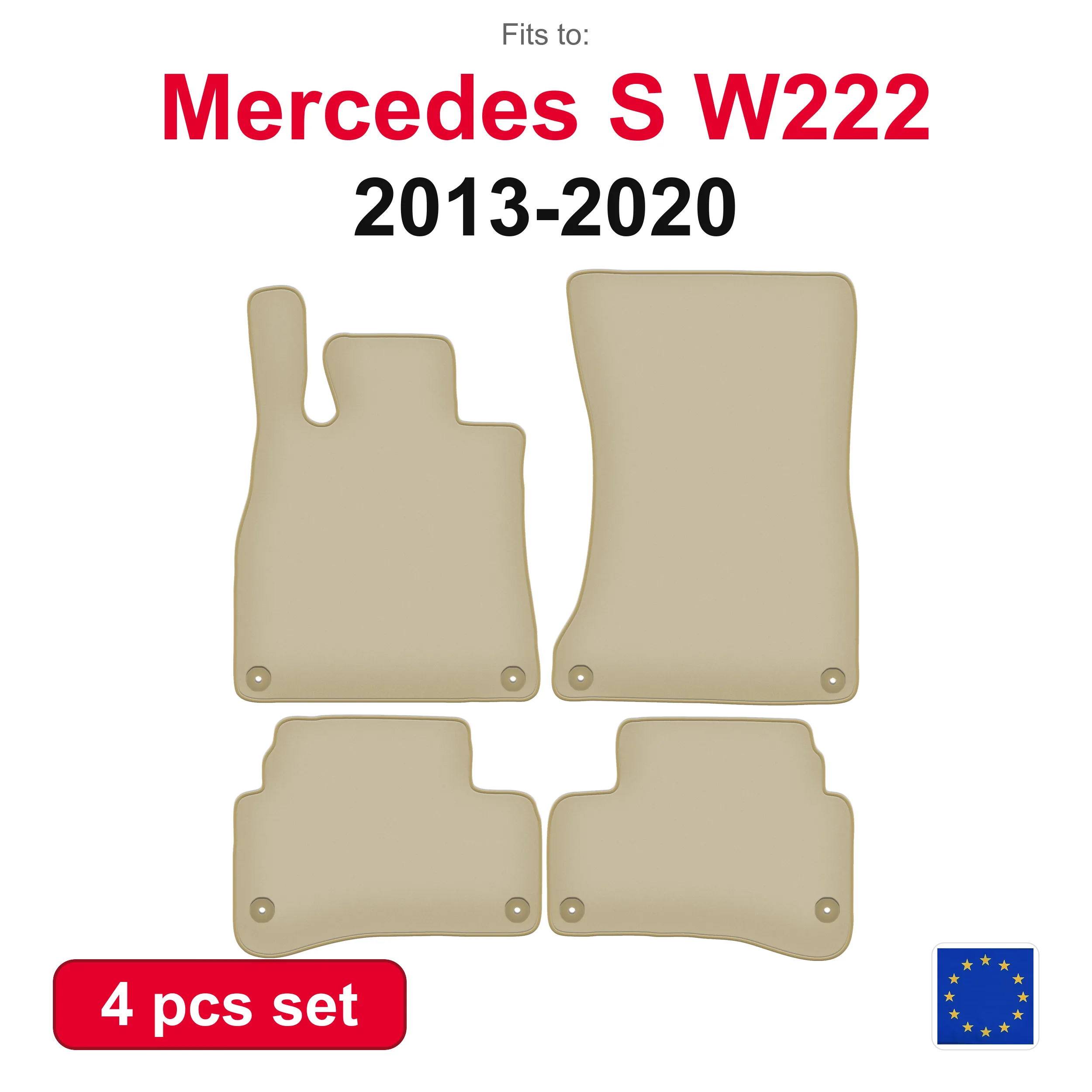 PREMIUM Auto-Velourmatten für Mercedes S W222 Limousine (2013-2020) - beige passgenaue Autofußmatten-Set