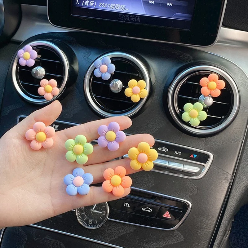 6Pcs/Set Flower Car Outlet Vent Clip Car Air Car Conditioner Car Interior Decoration for Girl Women Cute Cartoon Small Gift