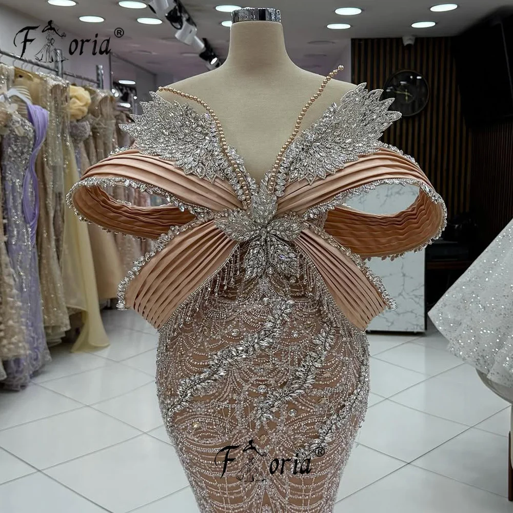 Vestido de fiesta de sirena elegante, cuentas de lujo, lazo grande de cristal, vestido de noche Formal 3D, batas personalizadas, vestidos largos elegantes 2025