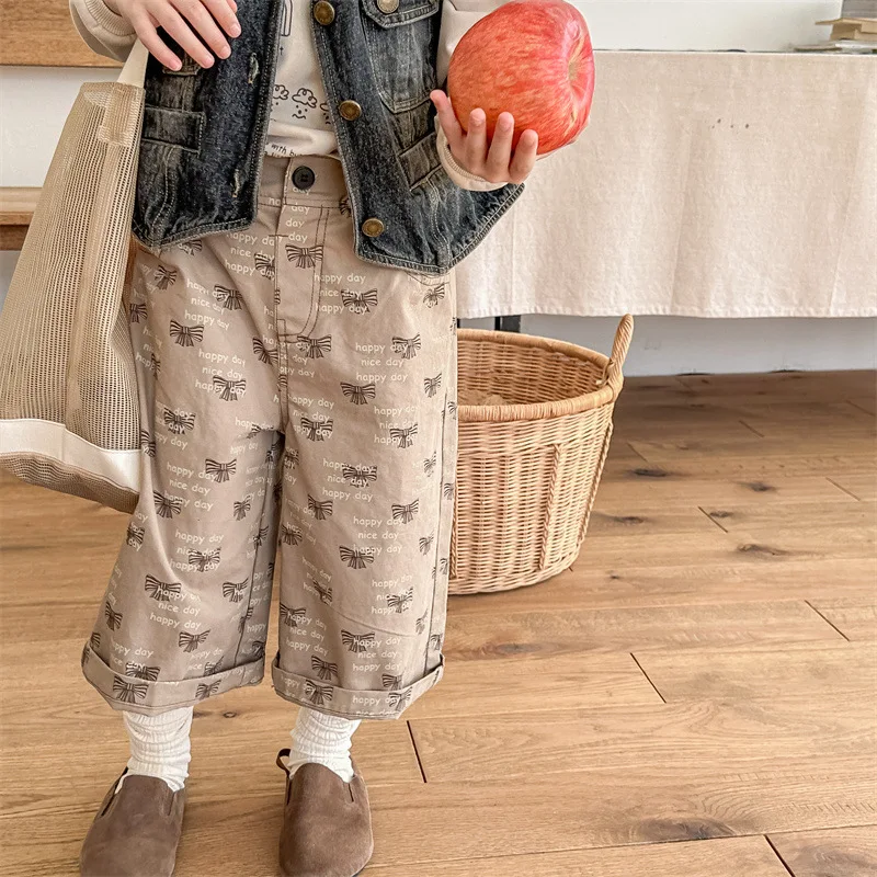 

2024 Spring New Children Casual Pants Letter Print Girls Loose Harem Pants Baby Cotton Trousers Fashion Kids Clothes