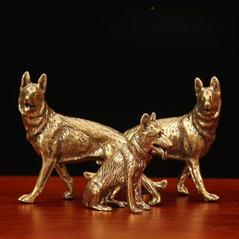 Mini estatua de latón para cachorro, escultura de Metal para perro, Wolfdog, caniche, perro, mascota, decoración del hogar, adornos para gabinete de escritorio