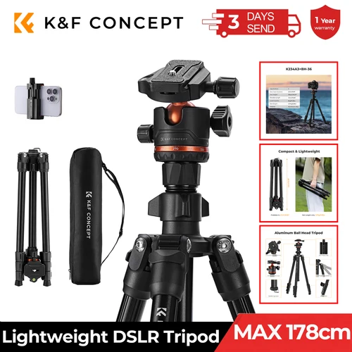 K & F Concept-trípode para cámara de 178cm, Clip para teléfono móvil, trípodes DSLR ligeros para viajes al aire libre, cámara, teléfono inteligente, transmisión en vivo, Vlog
