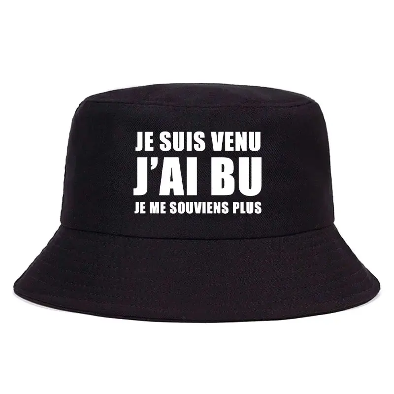 Trendy Je Suis Venu J'ai Bu Je Me Souviens Plus Print Reversible Bucket Hat Summer Sun Beach Fisherman Cap Boy Visor Cap