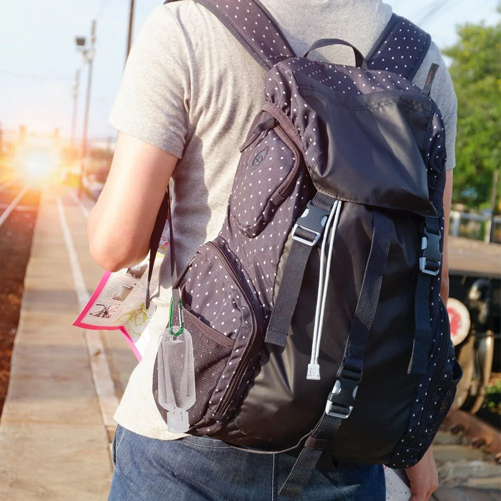 Juego de 5 botellas de viaje recargables de 60Ml con gancho, cabezales de compresión de pulverización desmontables a prueba de fugas para cosméticos de manos, baño corporal, 5 juegos