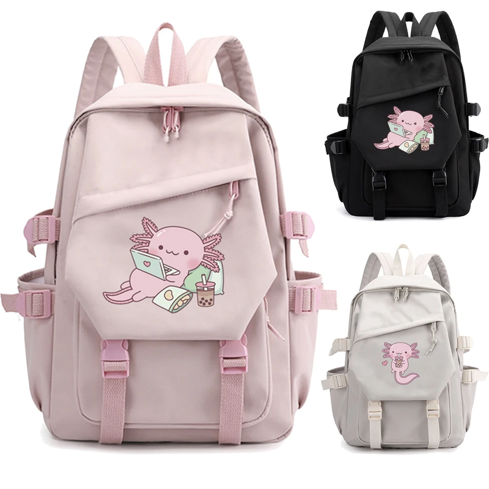 Sac à dos Axolotl mignon pour hommes et femmes, sacs à dos de voyage, sac d'école de sport en plein air pour filles, mode