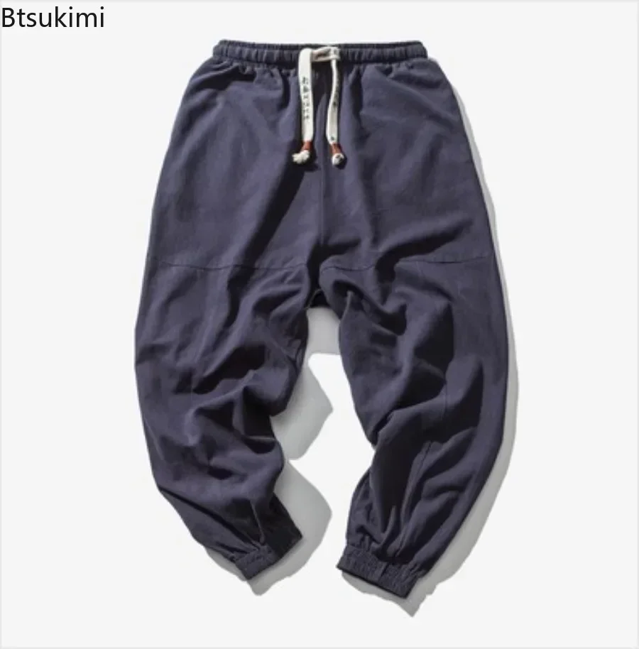 New Men's Cotton Linen Pants Chinese Style Loose Casual Solid Harem Pants Men Elastic Waist Drawstring Sweatpants Joggers Pants
