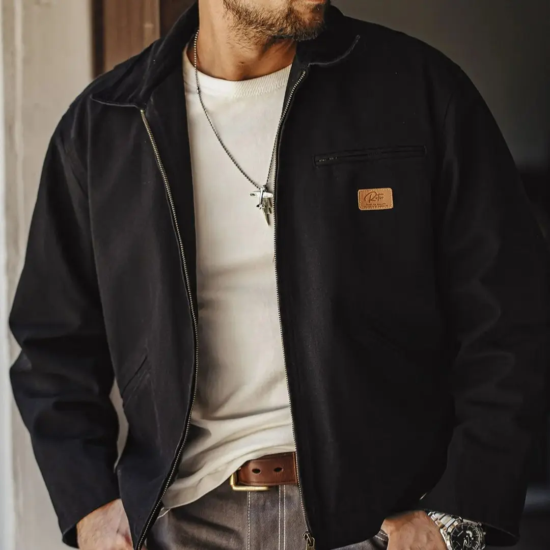 Maden Vintage Men's J001 Detroit Jacket Lapel Collar Warm Quilted Work jacket Heavyweight Cotton Safari Coat for Autumn Winter