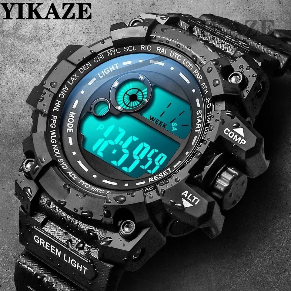 Yikaze-男性用LEDデジタル時計,防水スポーツ腕時計,ミリタリー時計,大型時計,50mm