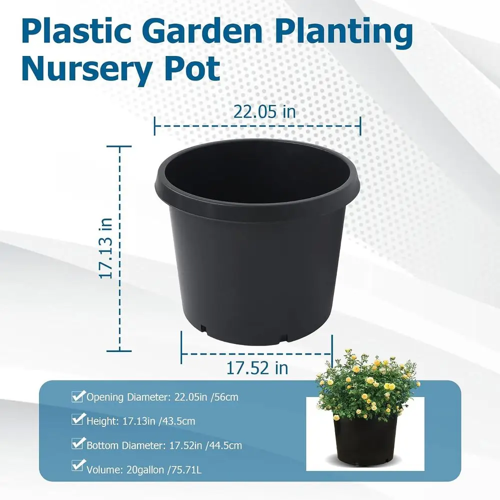 20 Gallon Nursery Pots, 5-Pack, Injection Molded Plastic Plant Containers