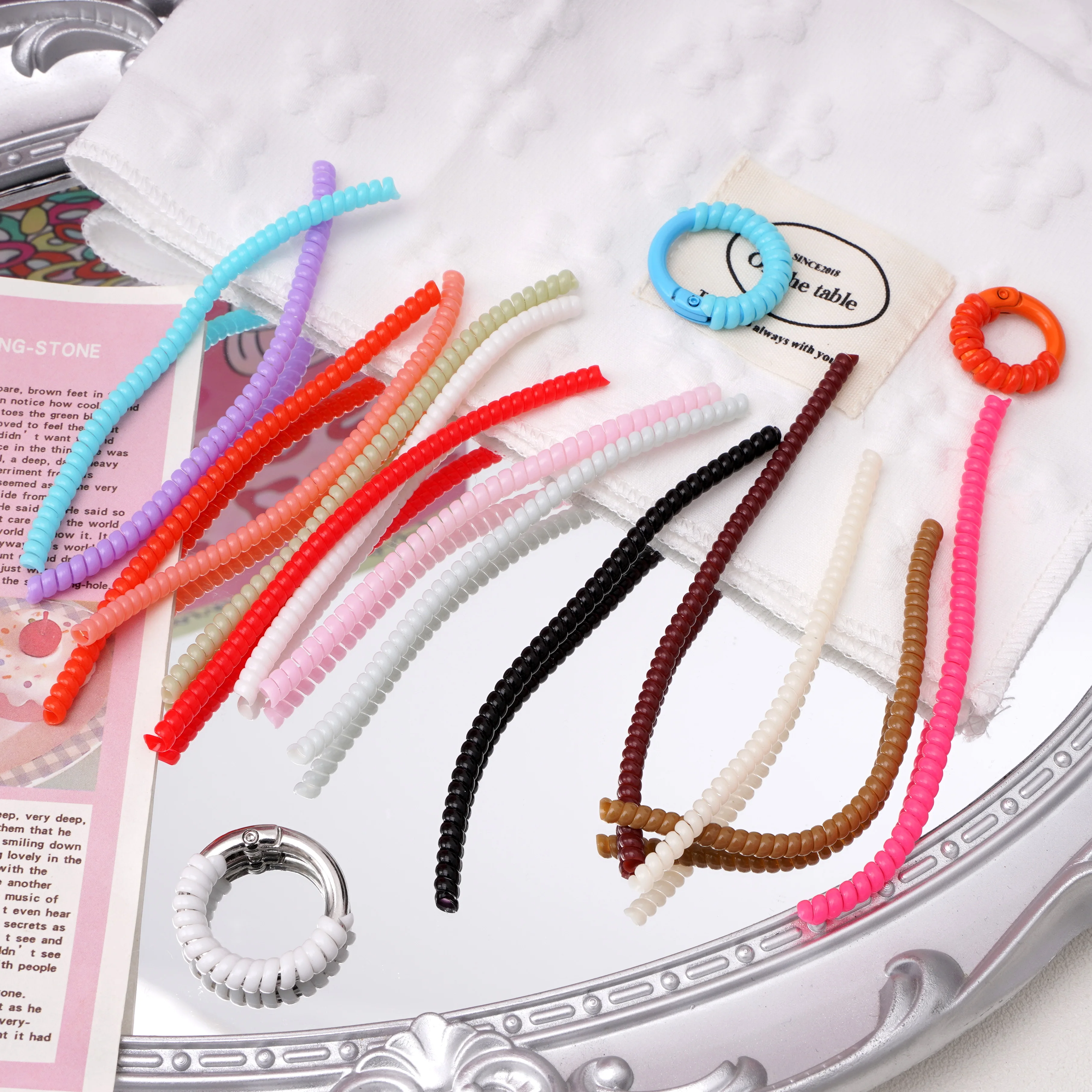 1-10Pcs/lot 10cm TPU Plastic Reusable Keychain Solid Color Anti Loss Winding Rope Protective Ring Rope For Jewelry Making